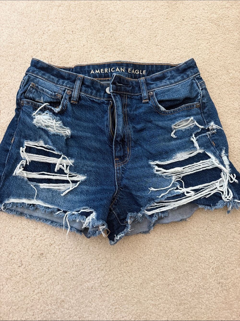American Eagle Outfitters Dark Blue Ripped Denim Cutoff Shorts